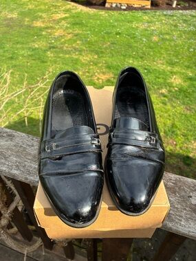 Adolfo Black Patent Leather Slip-On Loafers made in Italy